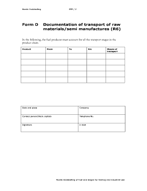 Nordic Ecolabelling Transport Documentation Form