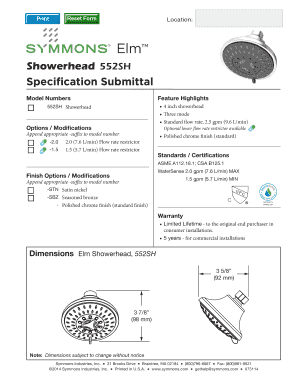 Elm Showerhead Specification Submittal
