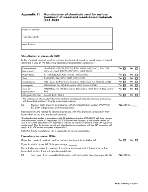 EU Chemical Product Classification Form
