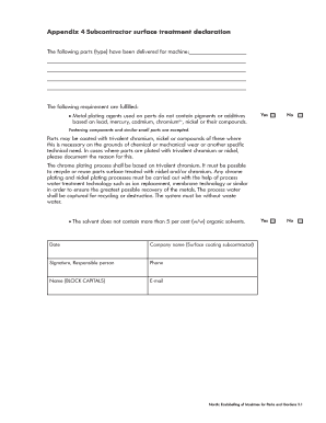 Subcontractor Surface Treatment Declaration