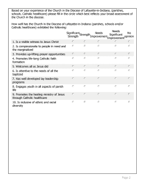 Diocese of Lafayette Pastoral Planning Survey