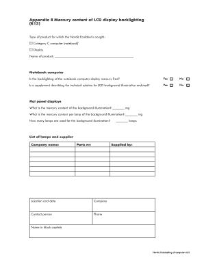 Nordic Ecolabel LCD Display Mercury Content Form