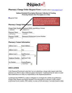 Pharmacy Change Order Request Form