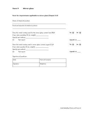 Mirror Glass Chemical Requirements Form