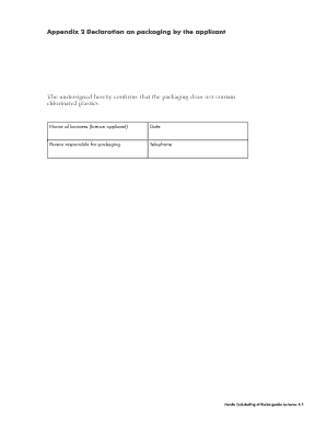Declaration on Packaging by Applicant