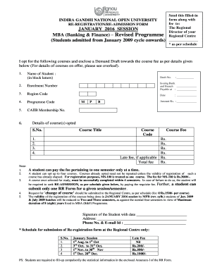 Indira Gandhi National Open University Re-Registration Form