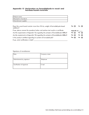 Formaldehyde Declaration Form