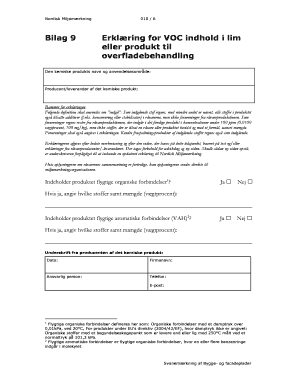 Nordic Eco-Label VOC Content Declaration