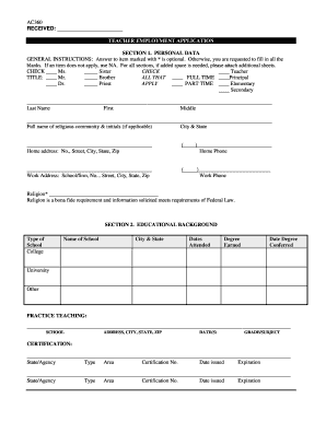 Teacher Employment Application