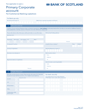 Bank of Scotland Primary Corporate Account Application
