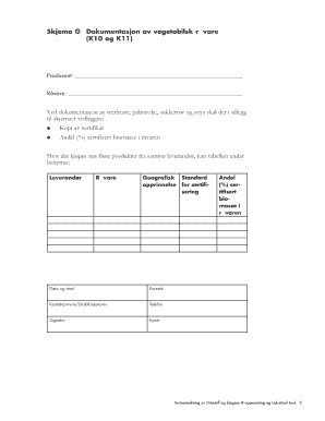 Vegetable Raw Material Documentation Form