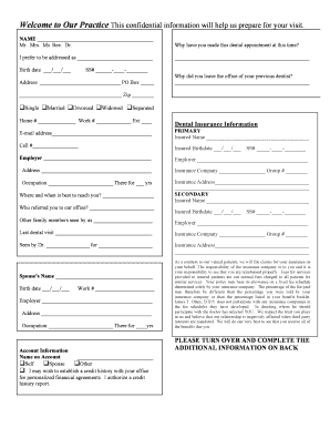 Dental Patient Intake Form