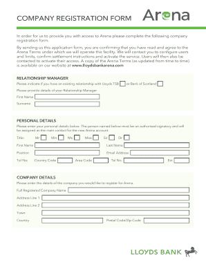 Lloyds Bank Arena Company Registration Form