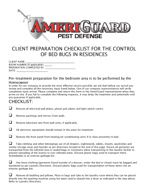 Bed Bug Treatment Preparation Checklist
