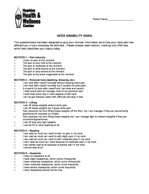 Neck Disability Index Form