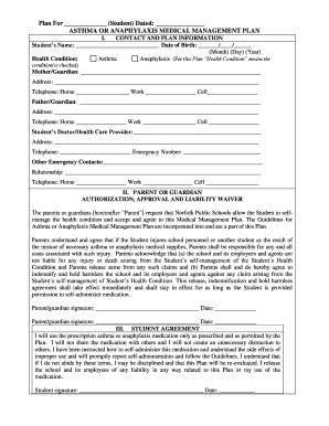 Asthma or Anaphylaxis Medical Management Plan