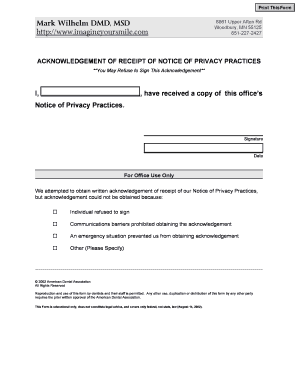 Acknowledgement of Receipt of Notice of Privacy Practices