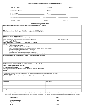 Norfolk Public School Seizure Health Care Plan
