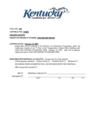 CALL NO 330 CONTRACT ID 072091 NELSON COUNTY FEDSTATE - transportation ky