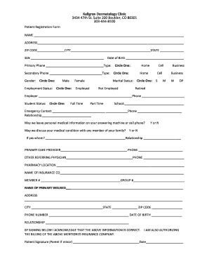 Kallgren Dermatology Clinic Patient Registration Form