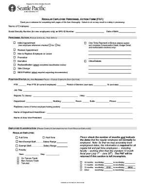 Regular Employee Personnel Action Form