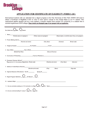 Application for Certificate of Eligibility (Form I-20)