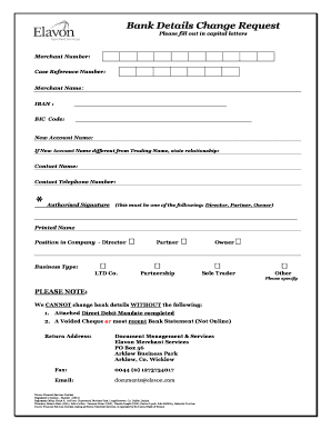 Bank Details Change Request Form