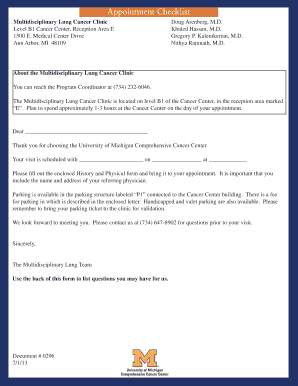 Multidisciplinary Lung Cancer Clinic Appointment Checklist