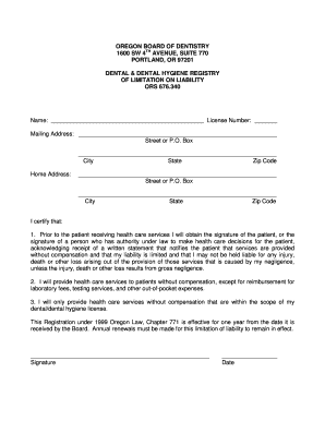 Oregon Dental Liability Limitation Registration