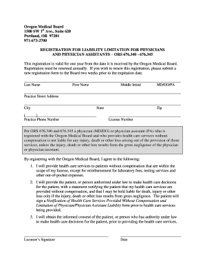 Oregon Physician Liability Limitation Registration