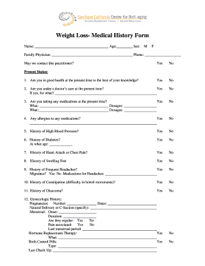 Weight Loss Medical History Form