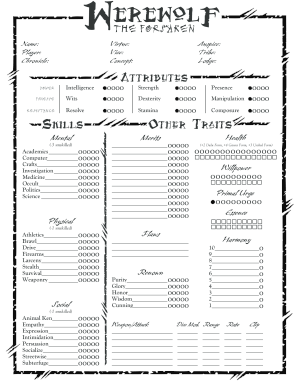 Werewolf Character Sheet