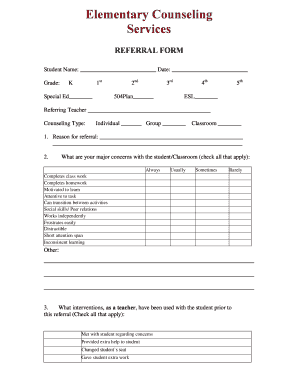 Elementary Counseling Referral Form