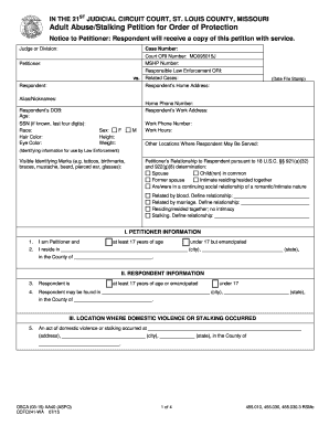 Adult Abuse Order of Protection Petition