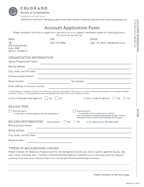 Colorado Background Check Account Application Form