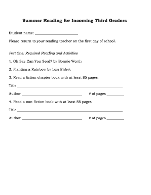 Summer Reading Assignment for Third Graders