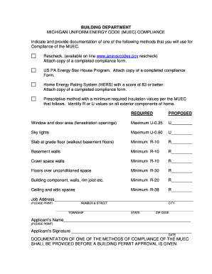 Michigan Uniform Energy Code Compliance Form