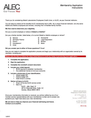 Abbott Laboratories Employees Credit Union Membership Application