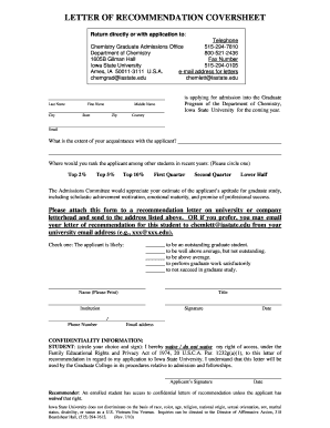 Letter of Recommendation Coversheet
