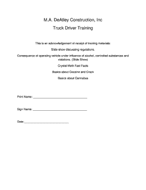 Truck Driver Training Acknowledgement