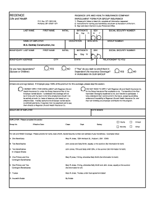 Regence Life and Health Insurance Enrollment Form