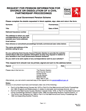 Request for Pension Information for Divorce or Dissolution
