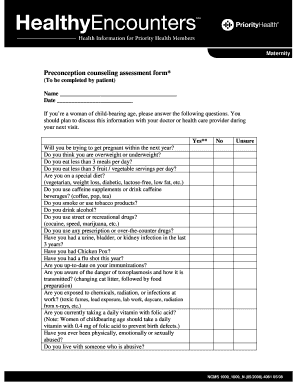 Preconception Counseling Assessment Form