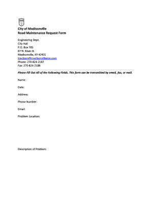 Road Maintenance Request Form