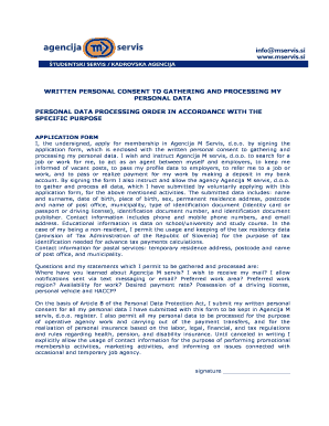 Job Application and Personal Data Consent Form