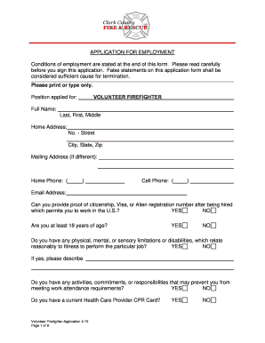 Volunteer Firefighter Application Form