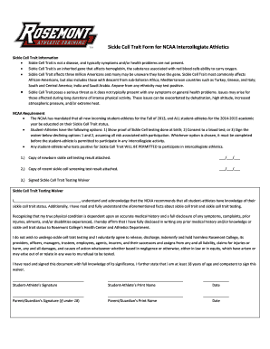 Sickle Cell Trait Form for NCAA Intercollegiate Athletics