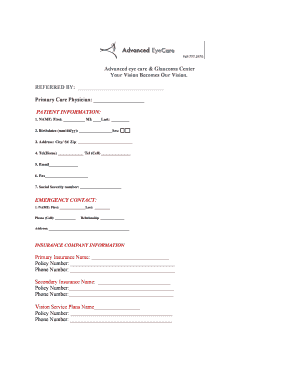 Advanced Eye Care Glaucoma Center Patient Form