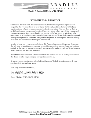 Bradlee Dental Care Patient Information Form