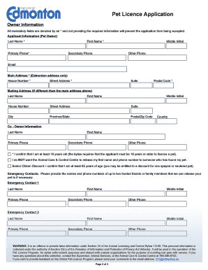 Pet Licence Application